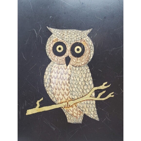 VINTAGE COUROC OF MONTEREY LOT BLACK OWL INLAY PLATE BOWL 1970s - Picture 8 of 12